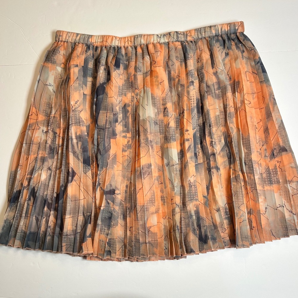 BCBGeneration Pleated Mini Skirt‎ L Large Abstract Print Elastic Waist Women's